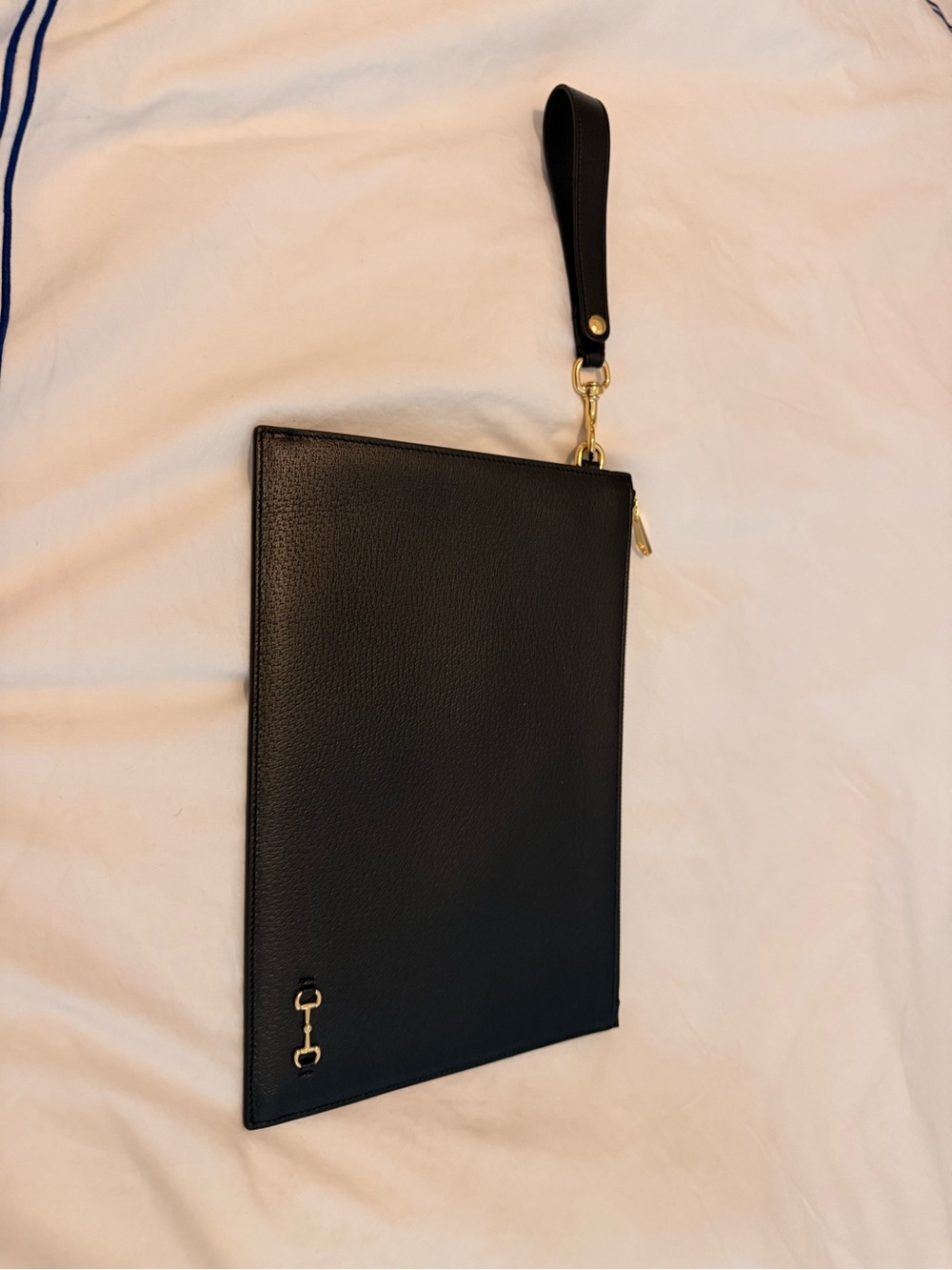 Black Leather Wristlet Clutch
